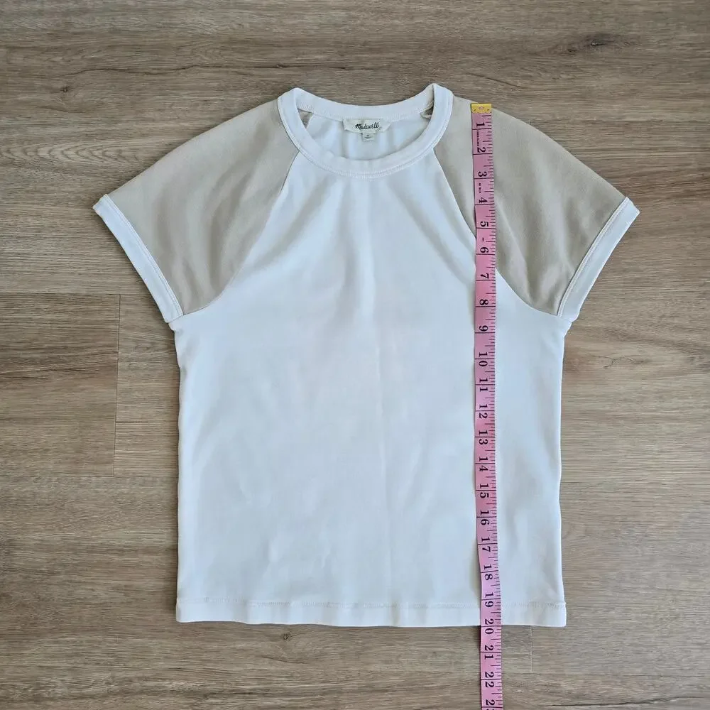 Madewell Baby Tee Beige and Tan Color Block Soft - Picture 3 of 6